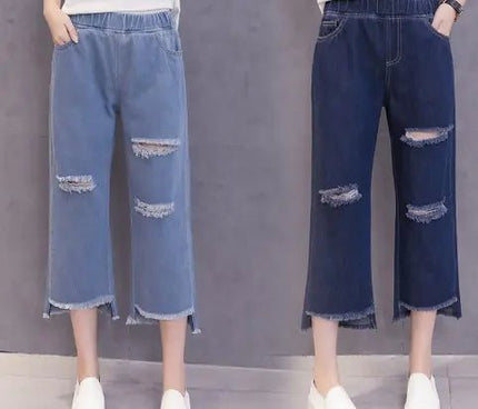High-Waisted Ripped Wide-Leg Jeans