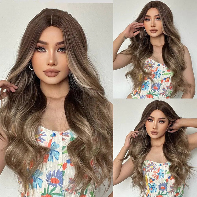 Medium Gradient Gray and Brown Long Curly Wig - Lamarshop1