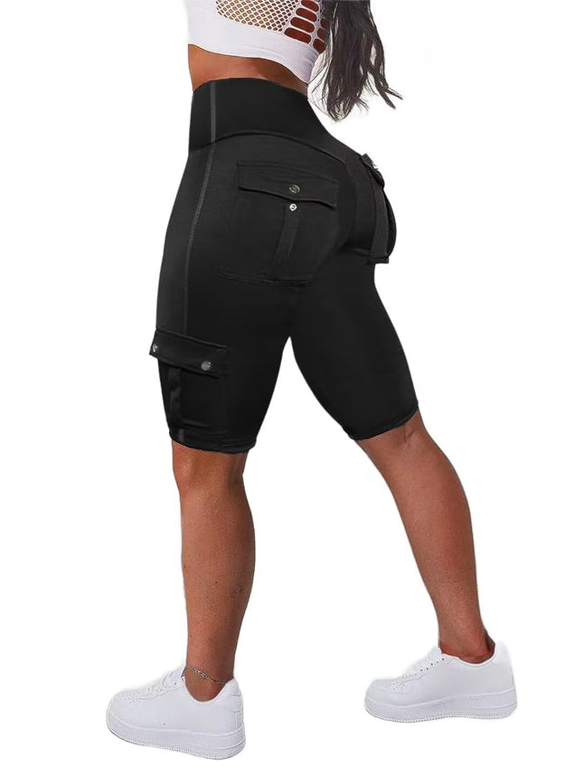 Flamingals Biker Shorts for Women High Waist Cargo Athletic Shorts Butt Lifting Workout Shorts Running Shortss Black 2XL