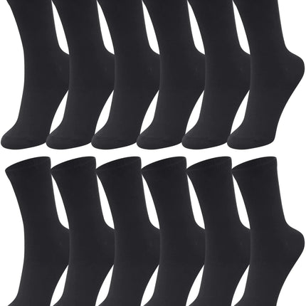 Duufin 12 Pairs Womens Crew Socks Mid Calf Socks Womens Black Crew Socks Size 5-9 Workout Socks Women Gym Socks Plain Black Socks Crew Lightweight Casual Socks
