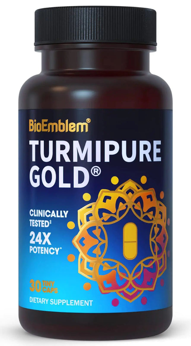 BioEmblem Turmeric Curcumin with Clinically Studied TurmiPure - 1 Small Cap Daily 24x More Absorption Than Others - Joint Support Healthy Inflammation Tumeric Supplements - Non - GMO - 30 Servings - Lamarshop1
