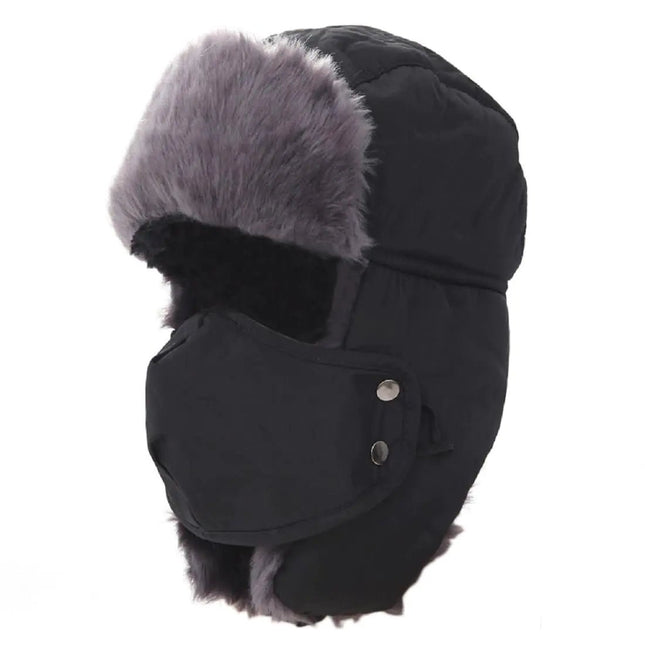 Lukitty Trooper Trapper Hat Warm Winter Hunting Caps with Mask Ear Flaps Black