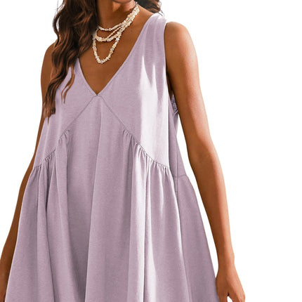 Qiaomai Womens Summer Casual Sleeveless Tank Dress V Neck Mini Dresses Beach Sundress (Mauve-M)