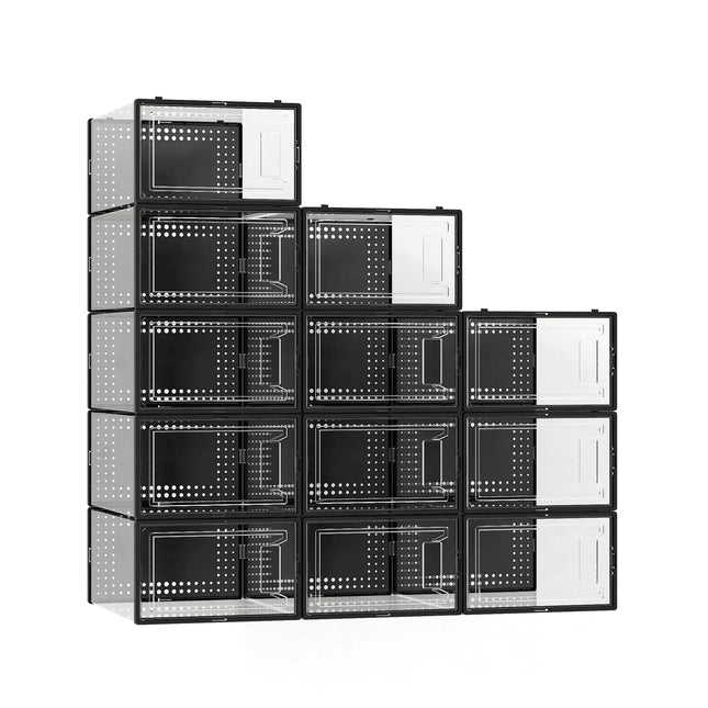 12 Pack XX Large Shoe Organizer Storage Boxes for Closet Modular Space Saving Shoe Boxes Clear Plastic Stackable Sneaker Containers Display Case with Lids Black02 - Lamarshop1