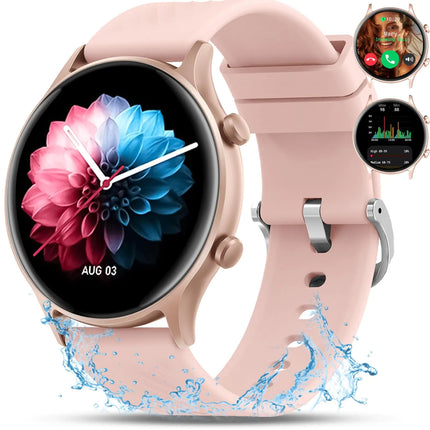 Smart Watch for WomenAnswer/Dial Calls Waterproof Fitness Watch for Women Fitness Tracker Heart Rate Watch Compatible for iPhone Android Reloj Inteligente para Mujer 1.4“ Round Pink - Lamarshop1