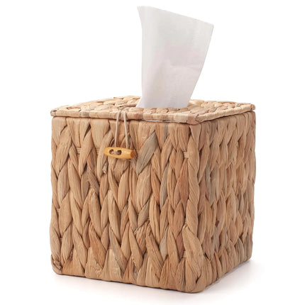YANGQIHOME Tissue Box Cover Square Water Hyacinth Tissue Box Holder with Lid - Handwoven Square Tissue Box Cover 1 Pack 5.9" x 5.9" x 6.3"