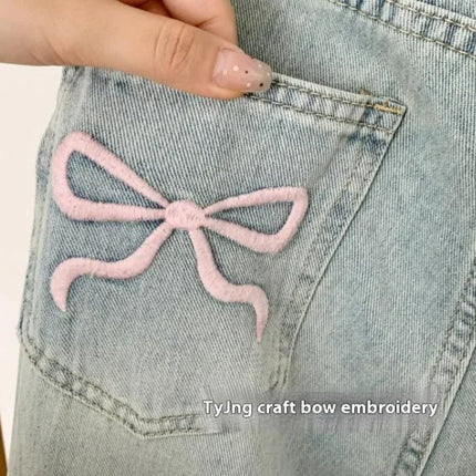Ballet Embroidery Light Blue Wide-leg Jeans