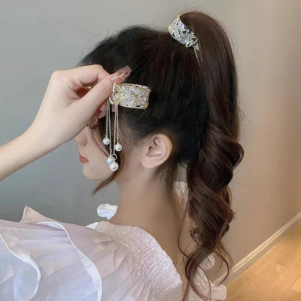 Pearl Tassel Butterfly High Ponytail Hair Clip