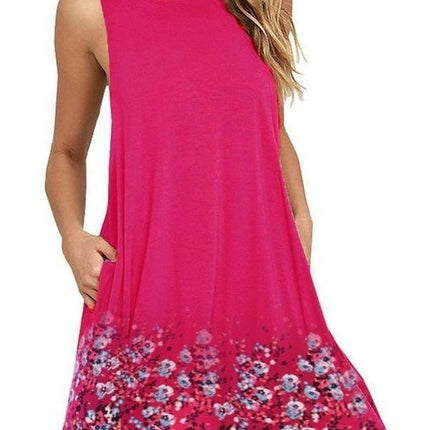 Floral Sleeveless A-Line Dress with Round Neck