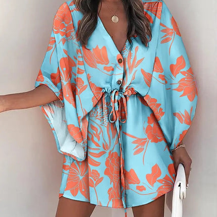 2023 Summer A-Line Dress with V-Neck and Tie Design