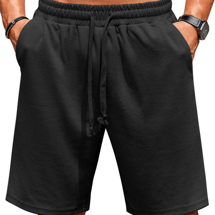 COOFANDY Men Flat Front Shorts Stretch Drawstring Shorts Casual Loose Fit Shorts Black