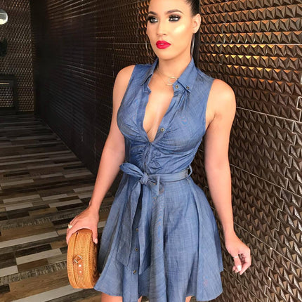 Blue Sleeveless Dress, Casual Tank Dress