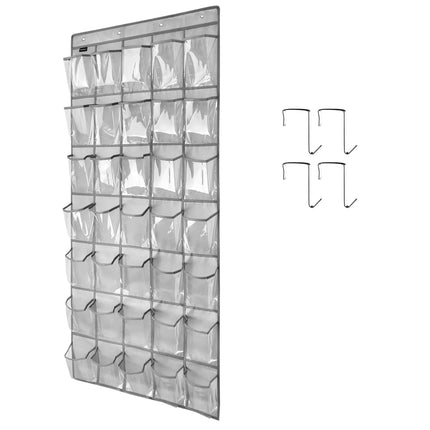 TidyMaster Clear Crystal 1 Pack 35 Pockets Large Hanging Shoe Organizer Over The Door Shoe Rack for Closet Door Storage Shoe Holder Hanger 4Hooks grey - Lamarshop1