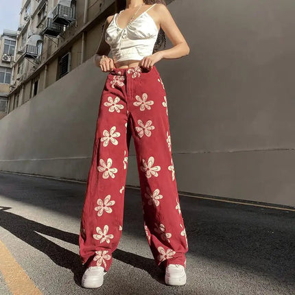 Fashion Printed Sexy Low-Rise Wide-Leg Jeans for Women