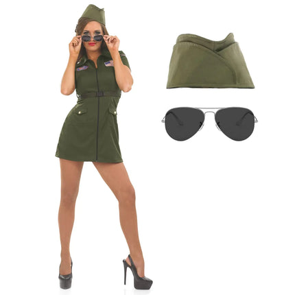 fun shack Womens Fighter Pilot Costume Women Aviator Costume For Women Flight Suit Women Costume Womens Air Force Costume Medium - Lamarshop1