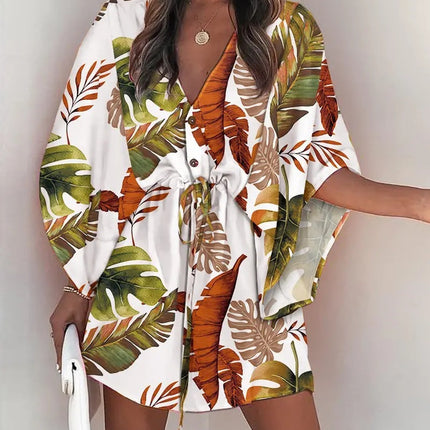 2023 Summer A-Line Dress with V-Neck and Tie Design