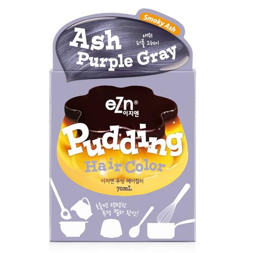eZn Pudding Hair Dye Ammonia Free Semi-Permanent Self Hair Dye DIY Kit included contain Keratin Made in Korea Beauty (Ash Purple Gray)