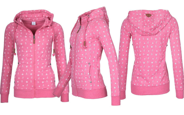 Women's Plus Fleece Sweater with Hooded Zipper Print - Lamarshop1