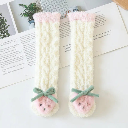 Thick Coral Velvet Baby Socks with Cartoon Designs