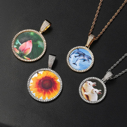 Round Micro Set Zircon Picture Frame Necklace