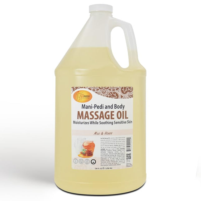SPA REDI - Massage Oil Milk and Honey128 Oz - Professional Pedicure Manicure Full Body Massage Therapy Made with Almond Oil Cotton Seed Oil Sunflower Oil Avocado Oil Essential Oils Vitamin E