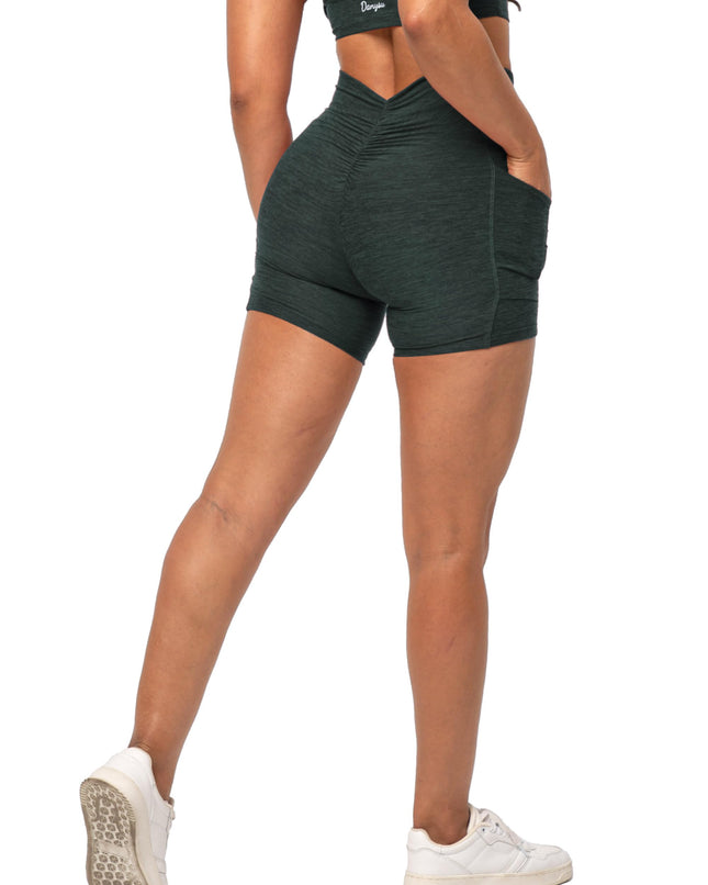 Danysu Biker Shorts with Pockets Scrunch Butt Booty Workout Shorts High Waisted Lifting Athletic Gym Bottoms Heather Pine Green XS