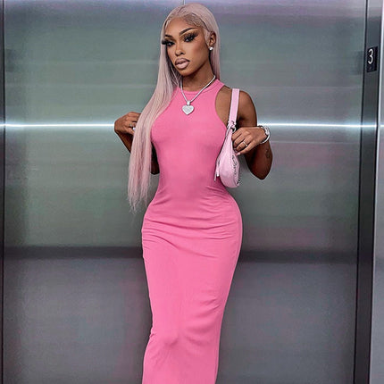 Women's Solid Color Sleeveless Round Neck Slim Dress