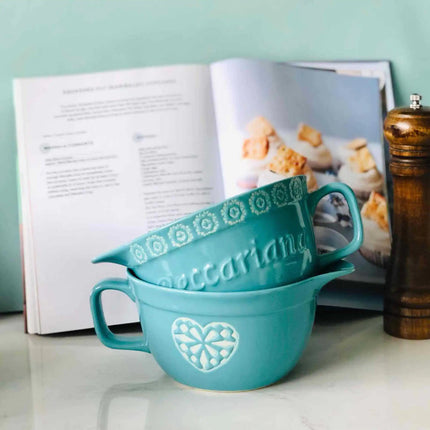 Retro Embossed Lake Blue Drainage Bowl