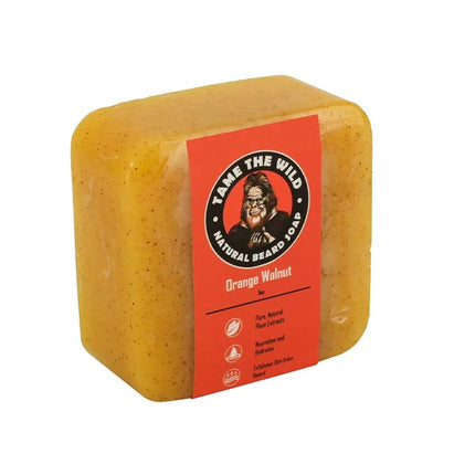 Tame the Wild Orange Walnut Beard Soap - Natural Beard Wash - Beard Shampoo & Conditioner - Mens Exfoliating Face & Body Scrub - Made of Shea Butter & Coconut Oil - 1 5oz Bar - Fathers Day Gift