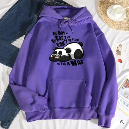 Women's Casual Loose Panda Fleece Hoodie Sweater - Lamarshop1