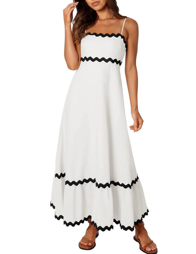 ZESICA Womens 2024 Summer Spaghetti Straps Sleeveless Backless Sundress Flowy Smocked Lace Swing A Line Midi DressWhiteLarge - Lamarshop1