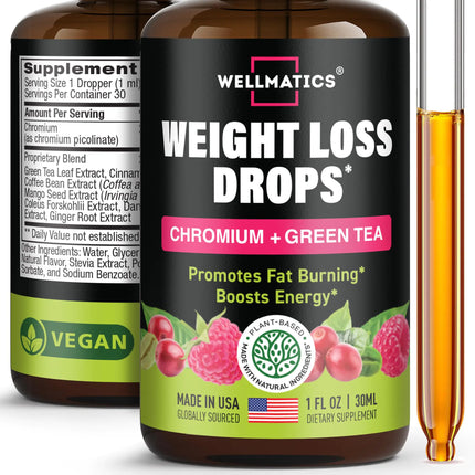 Advanced Weight Loss Liquid Drops – Made in USA - Metabolism Booster & Appetite Suppressant Diet Drops with Green Tea Cinnamon Bark Green Coffee African Mango Ginger Root & More - 1 Fl Oz - Lamarshop1