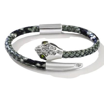 Zircon Inlaid Leopard Copper Snake Head Bracelet - Lamarshop1