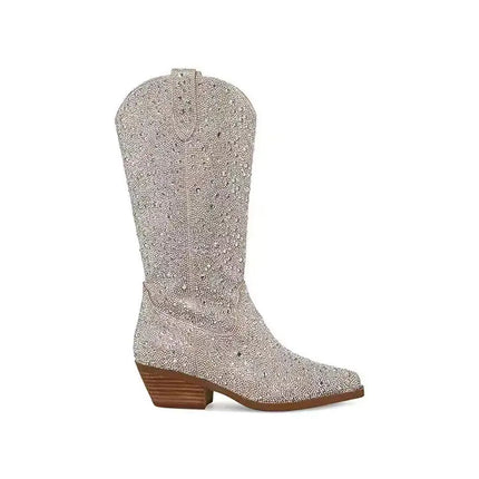 Western Style Rhinestone Knee - High Cowboy Boots - Lamarshop1