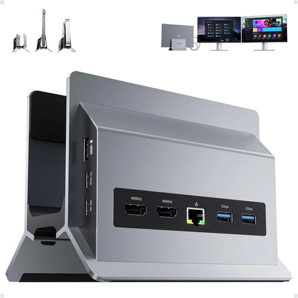 PULWTOP 11 in 1 USB C Docking Station Dual Monitor Vertical Laptop Dock Stand with 2 x HDMI 4K 60Hz 3 x USB A/C 10Gbps 2 x USB A 5Gbps USB A 2.0 Ethernet PD3.0 Docking Station for Type-C Laptops