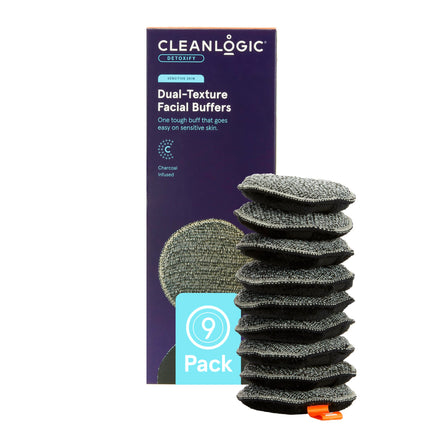 CleanLogic Bath & Body Charcoal Infused Exfoliating Dual-Texture Facial Pads Face Sponges for Cleansing & Softening Sensitive Skin MakeUp Remover Pads 9 Count Value Pack