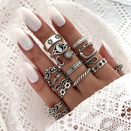 Retro Women's Black Drip Glazed Zircon Ring Set