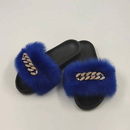 Plush Imitation Fox Fur Flip Flops Fashion Slippers - Lamarshop1