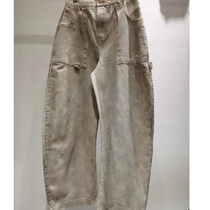 Fashionable Distressed Wide Leg Jeans with Ink Print