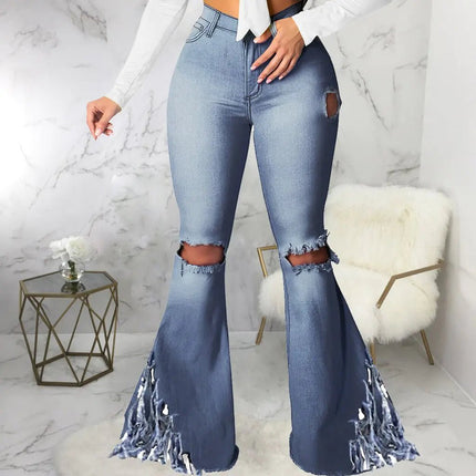 Wide Leg Jeans with Knee Holes
