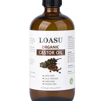 Castor Oil Organic Cold Pressed Unrefined Glass Bottle 100% Pure Castor Oil Hexane Free Cold Pressed Organic Castor Oil for Face Hair Growth Eyelashes and Castor Oil Pack 16fl.oz/473ml