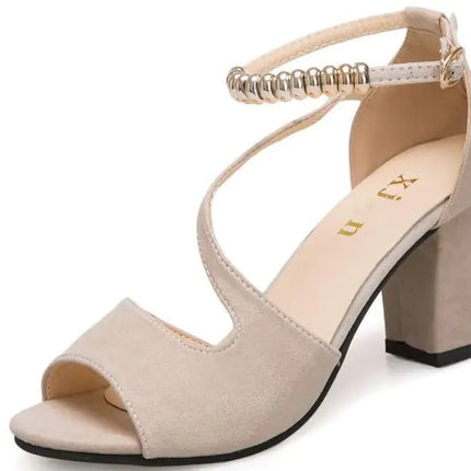 Fashion Women's Sandals with Thick Mid - Heel Buckle - Lamarshop1