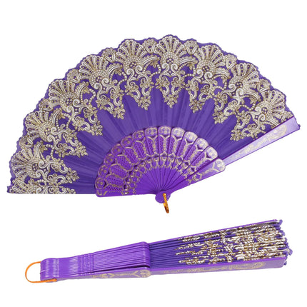 INNOLIFE Folding Retro Pattern Hand Fan for Women Handheld Folding Fan Hand Fan for Party Dancing Wedding and Home Decoration (Pruple) - Lamarshop1