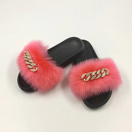 Plush Imitation Fox Fur Flip Flops Fashion Slippers - Lamarshop1