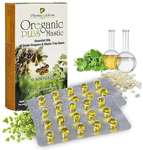 Oreganic Plus Mastic - Oregano Essential Oil Capsules & Chios Mastic Gum Oil - Wild Oregano Oil Capsules Organic - Immune Booster and Intestinal Support - Non - GMO - 30 Count Blister - Lamarshop1