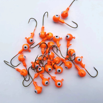 Rudder 50 PCs Jigheads for Fishing 1/32 1/16 1/8 oz Fishing Hooks Crappie Bass Double Eyes (Blaze Orange 1/16 oz)