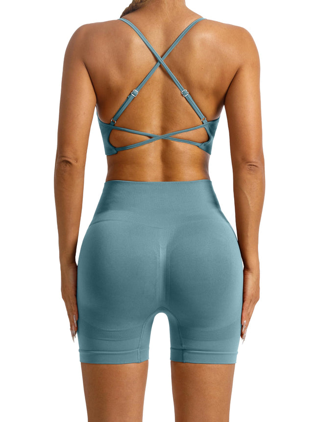 L9 OVESPORT Tie Dye Seamless Workout Sets for Women 2 Piece Outfits Backless Sports Bra Scrunch Butt Gym Yoga Booty Shorts