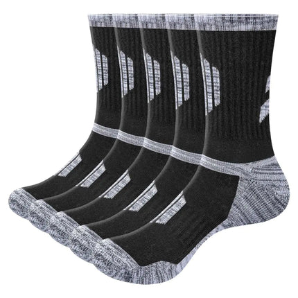 YUEDGE Mens Hiking Socks Moisture Wicking Mens Socks Cushioned Casual Athletic Socks Comfort Work Socks for Men Plus Size 10 - 13 Black 5 Pairs - Lamarshop1