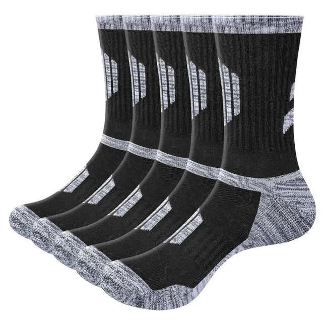 YUEDGE Mens Hiking Socks Moisture Wicking Mens Socks Cushioned Casual Athletic Socks Comfort Work Socks for Men Plus Size 10 - 13 Black 5 Pairs - Lamarshop1