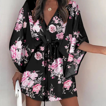2023 Summer A-Line Dress with V-Neck and Tie Design